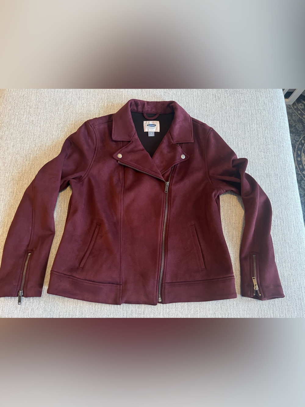 Old Navy Women's Burgundy Moto Faux Suede Jacket
